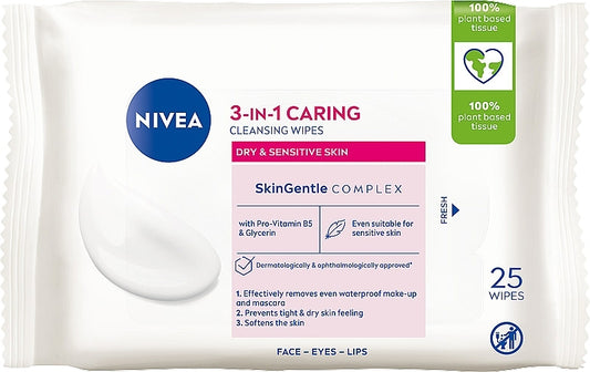 Nivea 3-in-1 Cleansing Wipes Dry & Sensitive Skin 25's