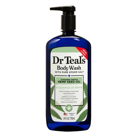 Dr.Teal's Body Wash With Pure Epsom Salt Cannabis Sativa Hemp Seed Oil & Essential Oil Blend 24fl.oz