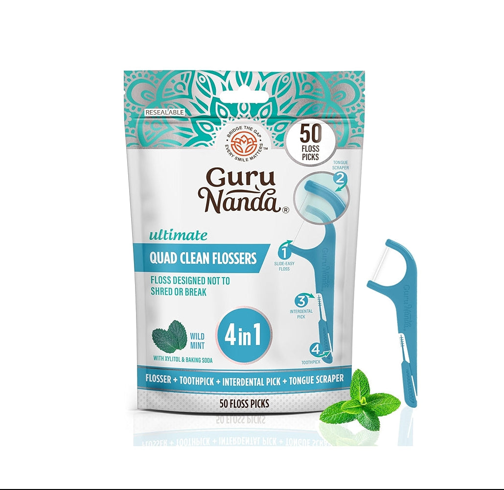 Guru Nanda Ultimate 4 in 1 Quad Clean Flossers with Xylitol & Baking Soda 50s