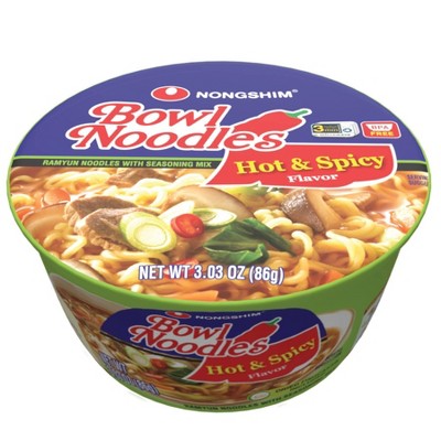 Nongshim Bowl Noodles Hot & Spicy Ramyun Noodles with Soup Mix 3.03oz